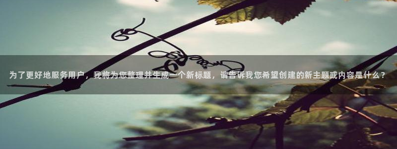开丰娱乐：为了更好地服务用户，我将为您整理并生成一个新标题，请告诉我您希望创建的